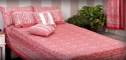20s Cotton KING SIZE Bed Cover In Floral Block Print