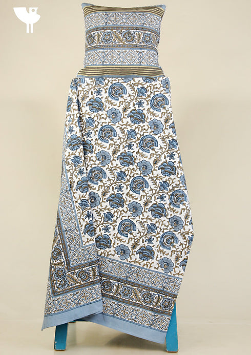 20s Cotton KING SIZE Bed Cover In Floral Block Print