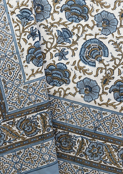 20s Cotton KING SIZE Bed Cover In Floral Block Print