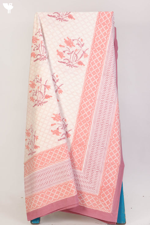 20s Cotton KING SIZE Bed Cover In Floral Block Print