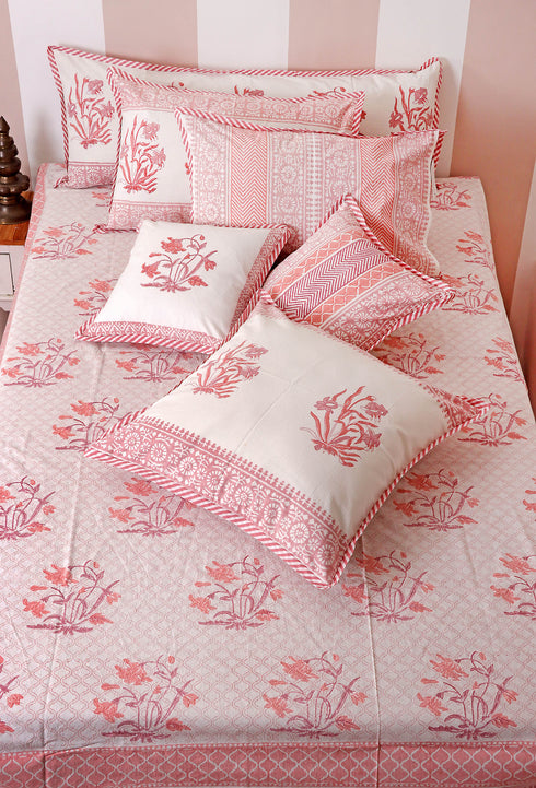 20s Cotton KING SIZE Bed Cover In Floral Block Print