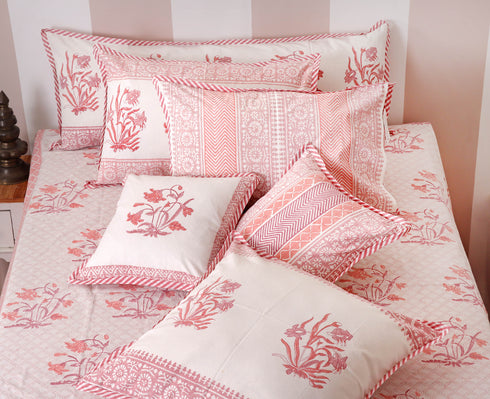 20s Cotton KING SIZE Bed Cover In Floral Block Print