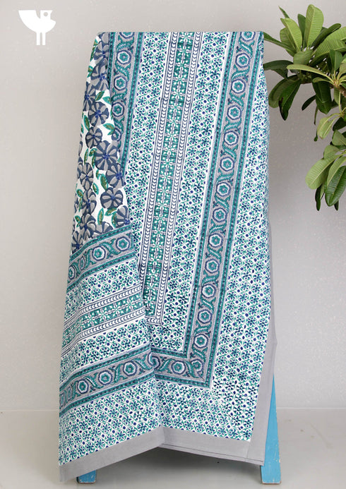 20s Cotton KING SIZE Bed Cover In Floral Block Print