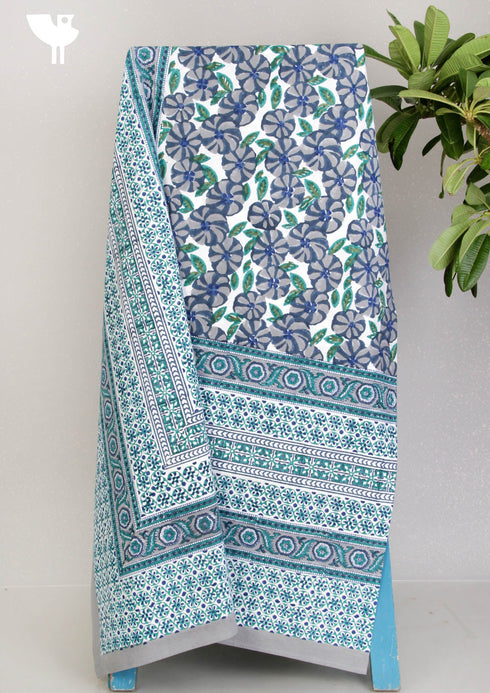 20s Cotton KING SIZE Bed Cover In Floral Block Print