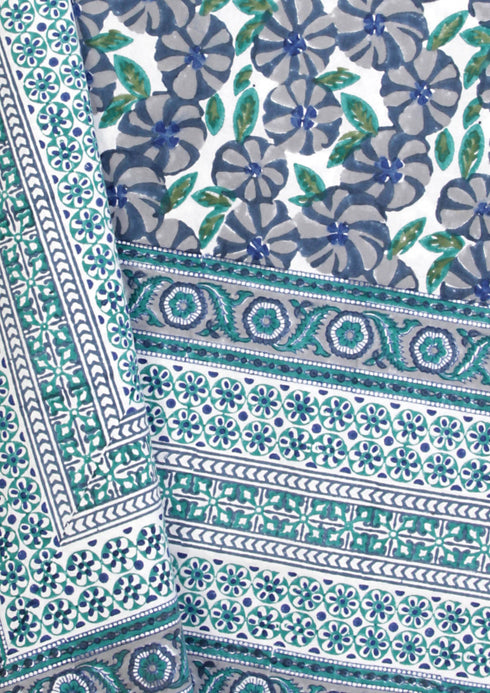 20s Cotton KING SIZE Bed Cover In Floral Block Print