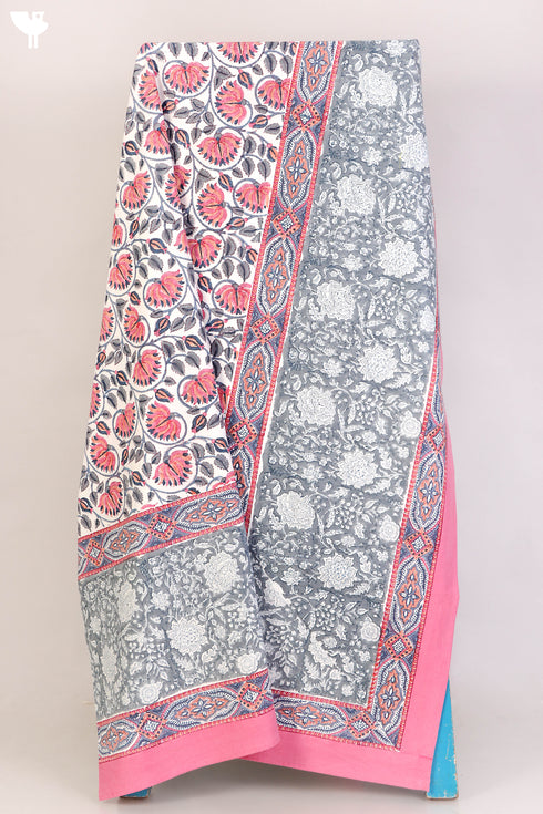 20s Cotton KING SIZE Bed Cover In Floral Block Print