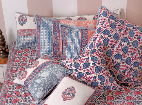 20s Cotton KING SIZE Bed Cover In Floral Block Print
