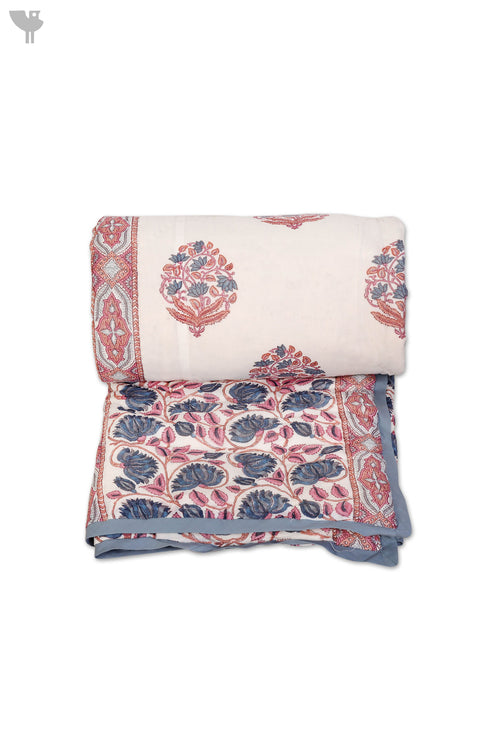 Mulmul Cotton Quilt in Floral Block Print