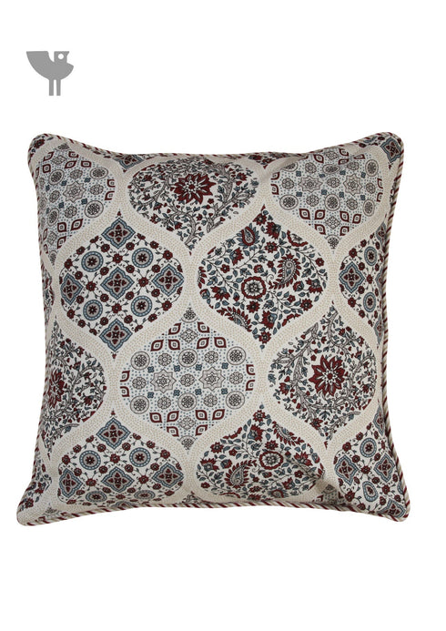 20s Cotton Cushion Cover In Grey, Bordeaux Red and Steel Blue Floral Block Print