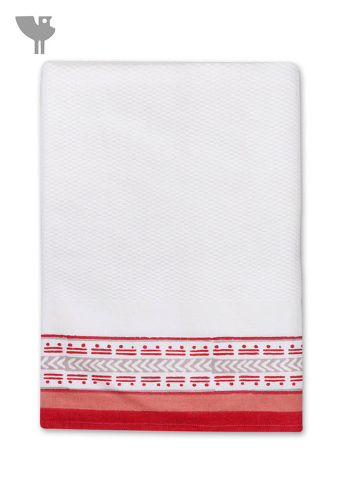 Handloom Cotton Bath Towel With Block Print Border