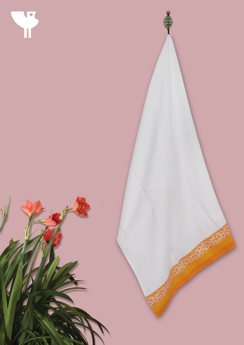Handloom Cotton Bath Towel With Block Print Border