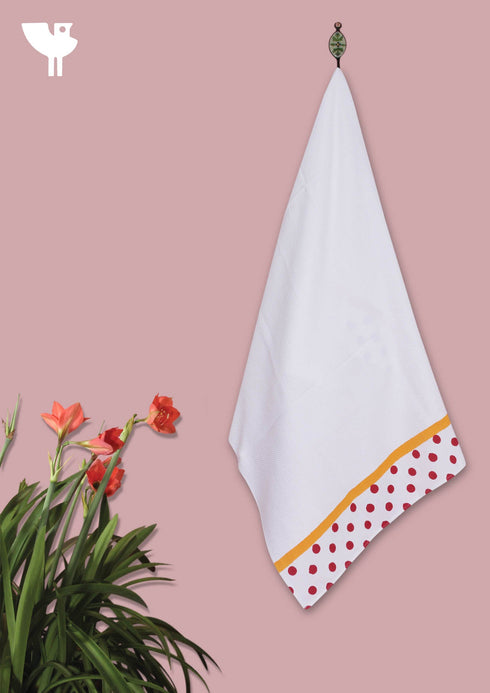 Handloom Cotton Bath Towel With Block Print Border