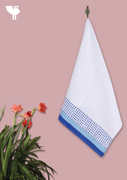 Handloom Cotton Bath Towel With Block Print Border