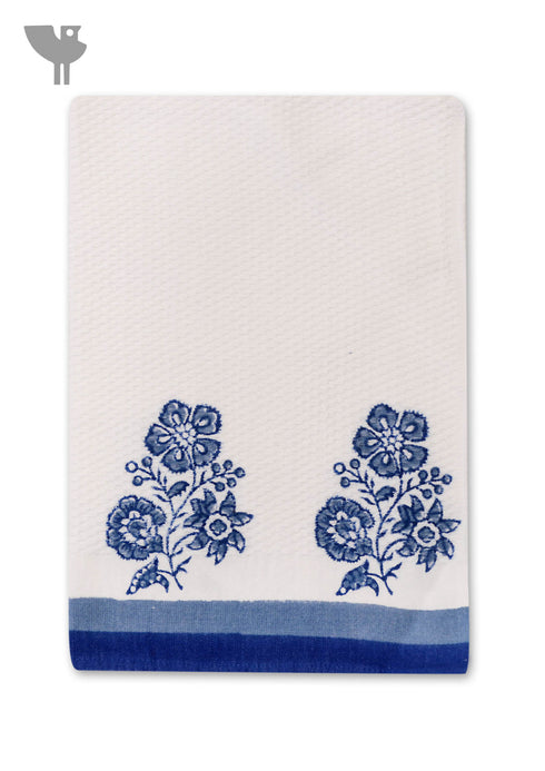 Handloom Cotton Bath Towel With Block Print Border