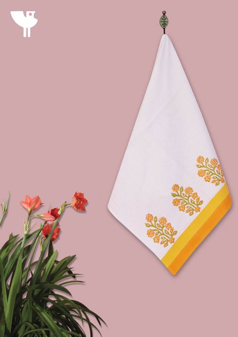 Handloom Cotton Bath Towel With Block Print Border