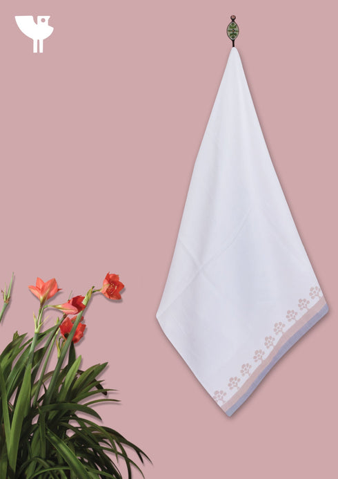 Handloom Cotton Bath Towel With Block Print Border