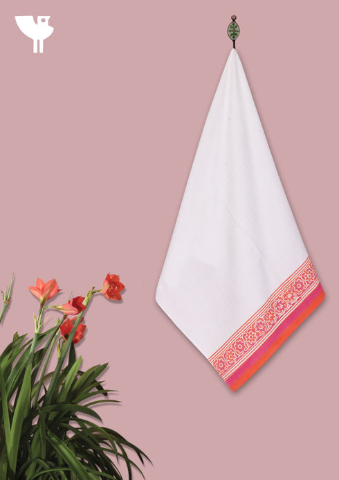 Handloom Cotton Bath Towel With Block Print Border