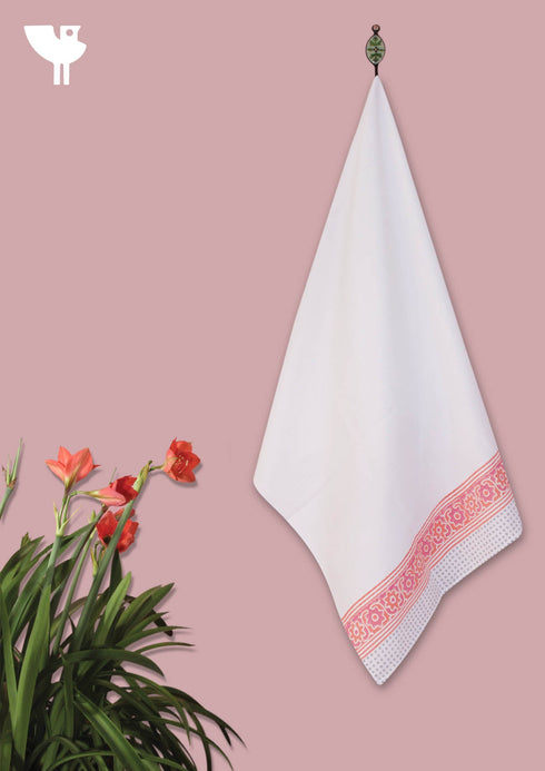 Handloom Cotton Bath Towel With Block Print Border