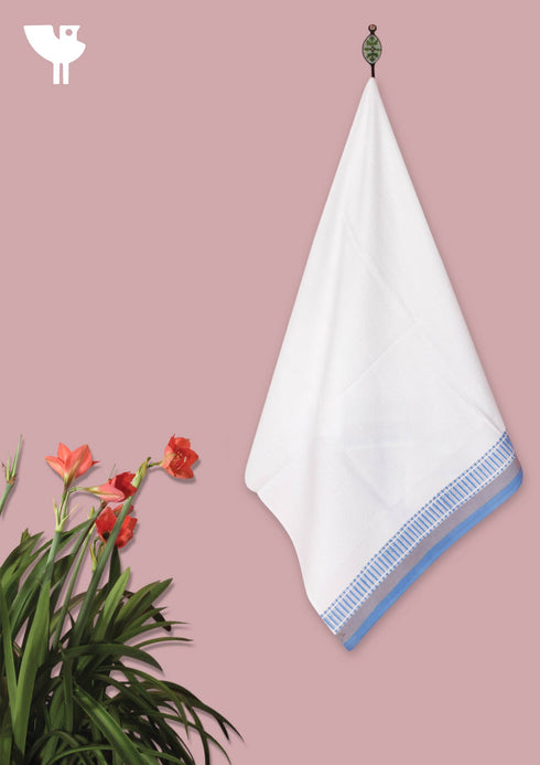 Handloom Cotton Bath Towel With Block Print Border