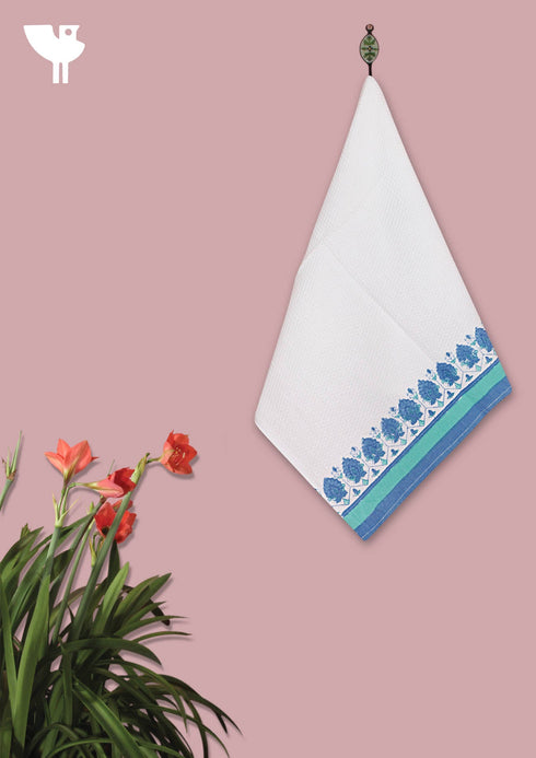 Handloom Cotton Hand Towel With Block Print Border
