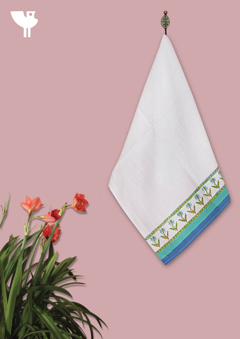 Handloom Cotton Hand Towel With Block Print Border