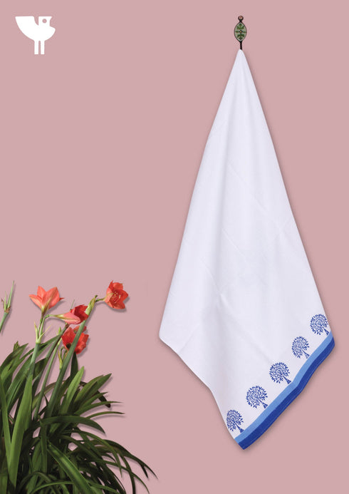 Handloom Cotton Hand Towel With Block Print Border