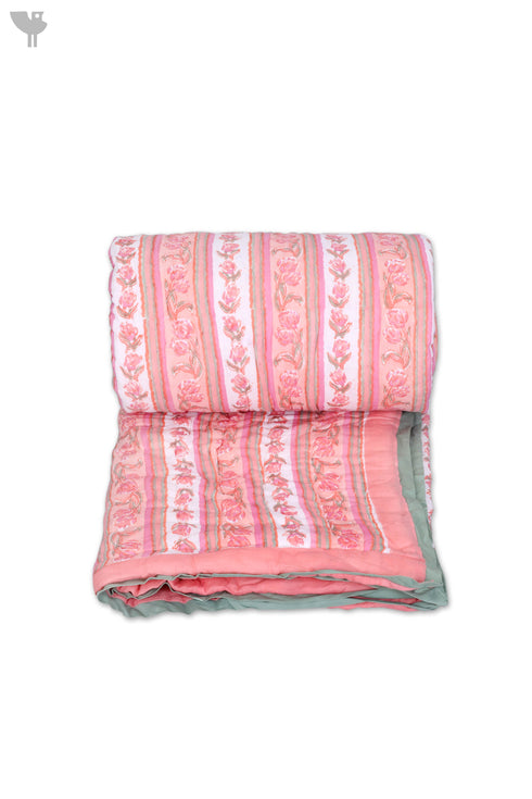 Mulmul Cotton Quilt In Striped Block Print