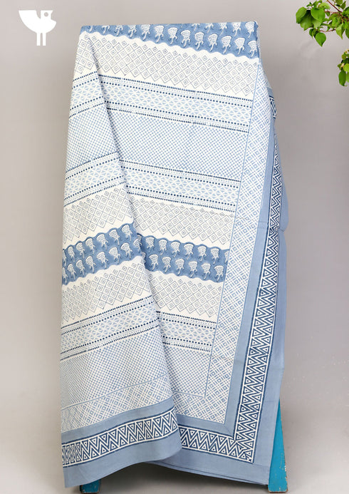 20s Cotton KING SIZE Bed Cover In Geometric Block Print