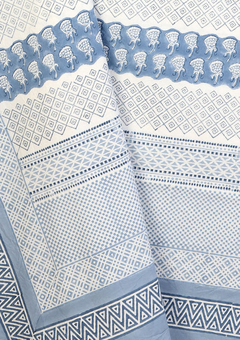 20s Cotton KING SIZE Bed Cover In Geometric Block Print