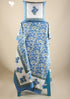 Cotton Bedspread With Floral Block Print in Blue on White Base