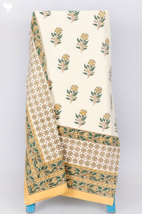 Pale Yellow Floral Block Printed Bedcover in Cotton