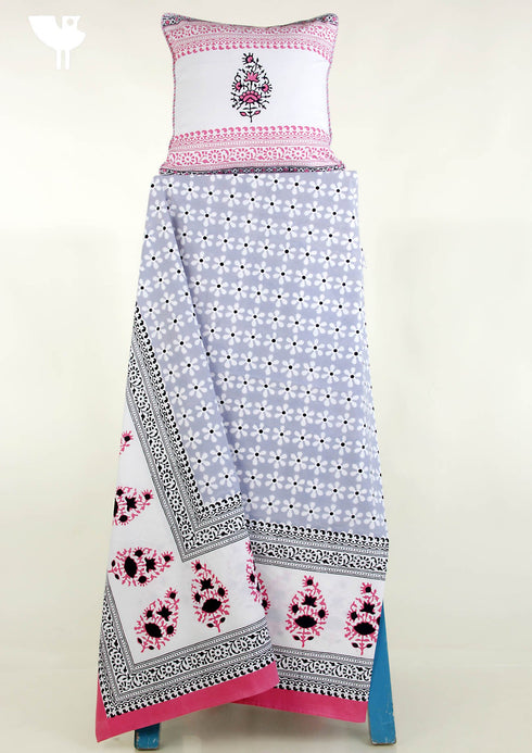 20s Cotton Bed Cover In Floral BlockPrint