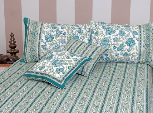 20s Cotton Bed Cover In Emerald Green Floral Print