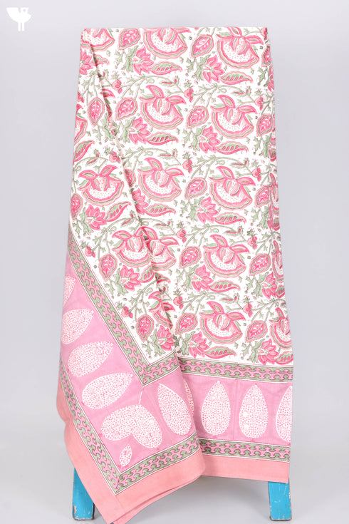 20s Cotton Bedcover In Floral Block Print