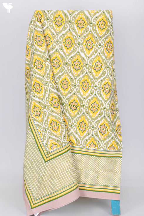 20s Cotton Bedcover In Ikat Block Print