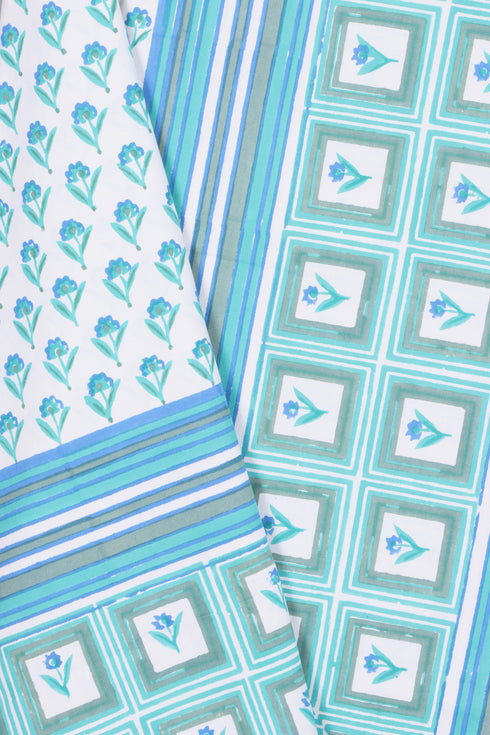 20s Cotton Bed Cover in Floral Block Print