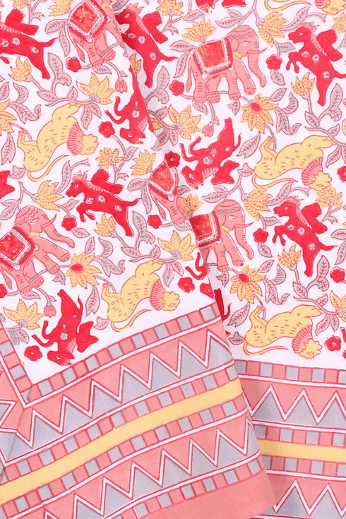 20s Cotton Bed Cover in Floral Block Print