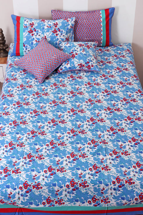 20s Cotton Bed Cover in Floral Block Print