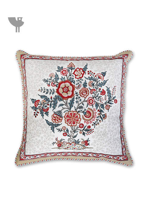 20s Cotton Cushion Cover In Indian Blue and Brick Red Floral Print
