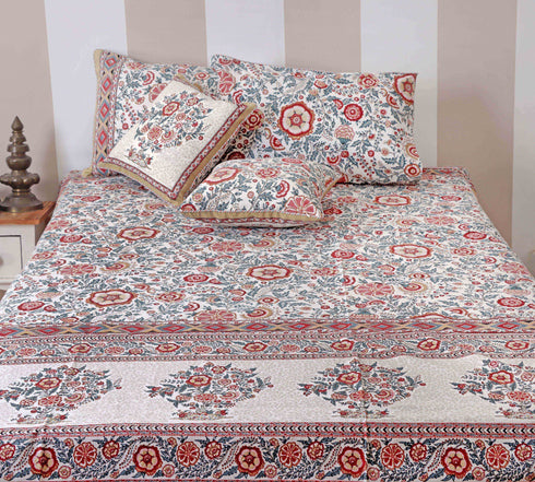 20s Cotton Cushion Cover In Indian Blue and Brick Red Floral Print