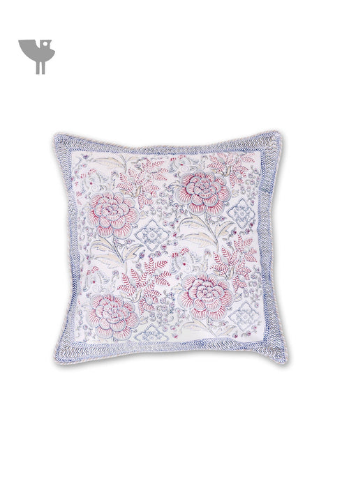 20s Cotton Cushion Cover in Floral Block Print
