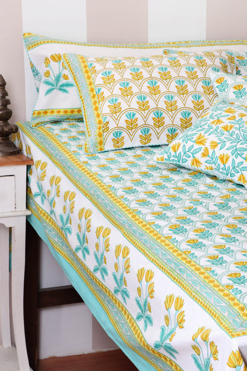 20’s Cotton Cushion Cover In Floral Block Print