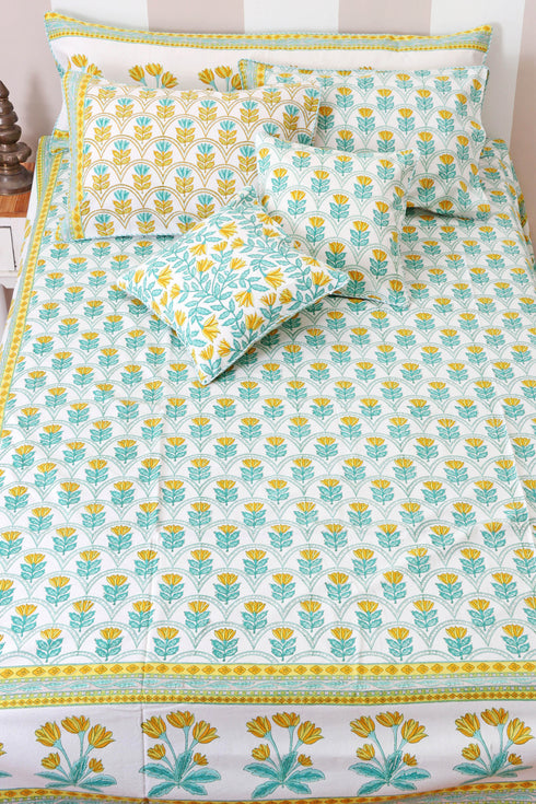 20’s Cotton Cushion Cover In Floral Block Print