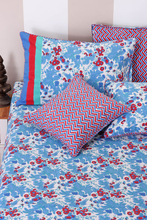 20s Cotton Cushion Cover in Floral Block Print