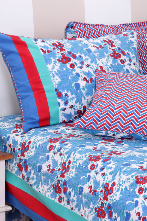 20s Cotton Cushion Cover in Floral Block Print