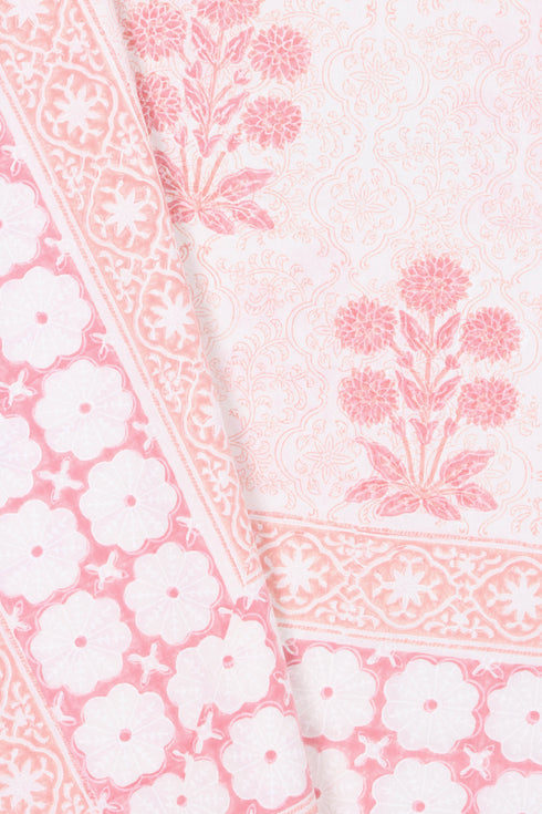 20s Cotton KING SIZE Bed Cover In Floral Block Print
