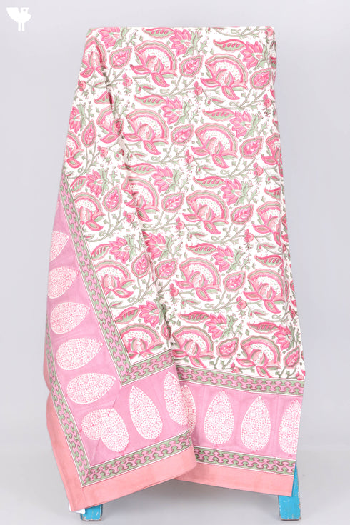 20s Cotton KING SIZE Bed Cover In Floral Block Print