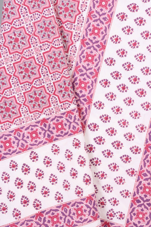 20s Cotton KING SIZE Bed Cover In Geometric Block Print