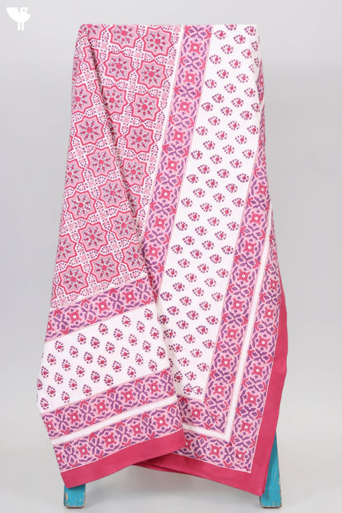 20s Cotton KING SIZE Bed Cover In Geometric Block Print