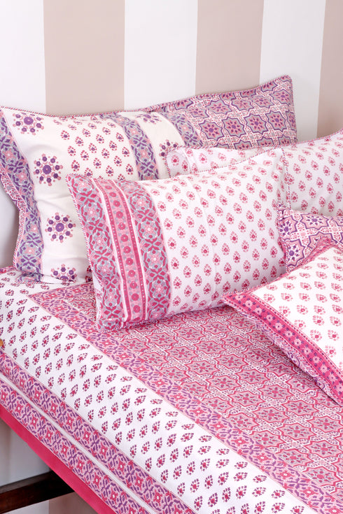 20s Cotton KING SIZE Bed Cover In Geometric Block Print